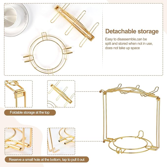 Coffee Cup Holder,Gold Tea Cups and Saucers Display Storage Rack,Metal Organizer for Espresso Cups Spoon and Saucers
