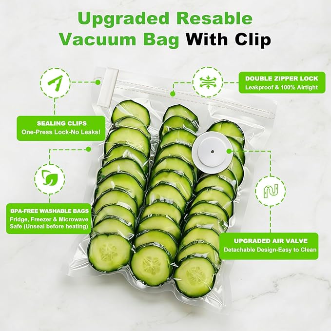 Vacuum Sealer for Food (Compact Vacuum Sealer Machine + 40 Reusable Vacuum Bags), Handheld Vacuum Food saver for 10X Preservation & Fresh, Powerful 80Kpa Portable Vacuum Sealer
