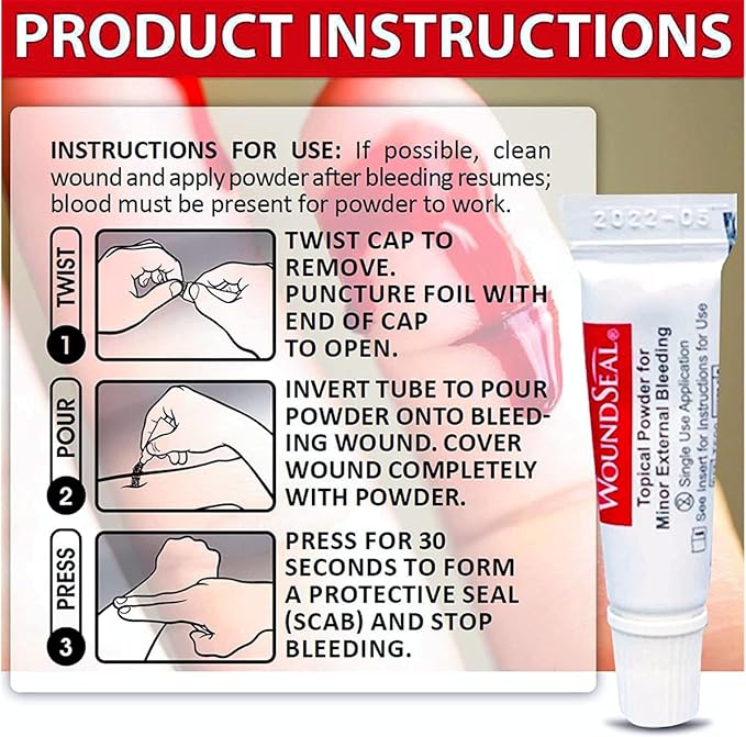 WoundSeal Topical Powder Wound Care First Aid for Cuts, Scrapes and Abrasions Single Use, 4 count (Packaging May Vary)
