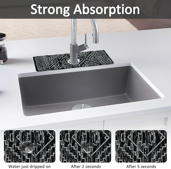 15" X 5.5" Kitchen Sink Splash Guard Faucet Mat Aztec Super Absorbent Fast Drying Faucet Guard & Draining Mat Sink Splash Guard Behind Faucet for Kitchen, Bathroom