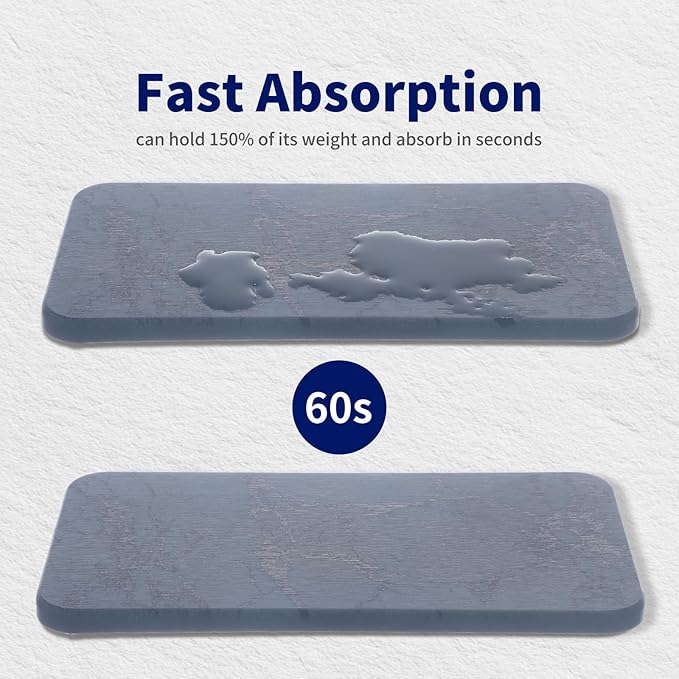 Small Stone Drying Mat & Coasters Set, 3PCS Water Absorbent Diatomite Tray for Kitchen Sink, Bathroom Countertop, Fast Absorbing Stone Holder for Soap, Plants, Toiletries(Marble Grey)