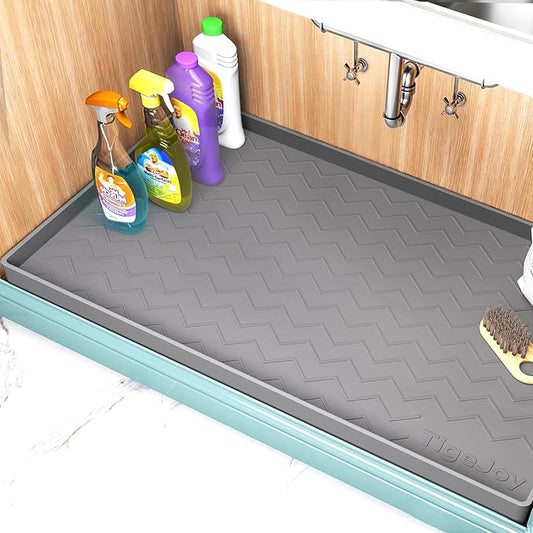 TigeJoy 34" x 22" Under Sink Mats for Kitchen Waterproof, Leak-Proof Silicone Mat Sink Protector and Cabinet Liner, Kitchen Essentials Organizer and Storage, Boot or Shoe Tray, Pet Feeding Mat