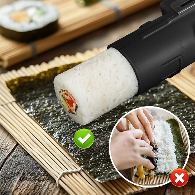 Sushi Making Kit, Upgraded 11.8 Inches Sushi Roller, Sushi Rolling Mat Sushi Maker Sushi Kit, Sushi Bazooka Easy Made Sushi Black