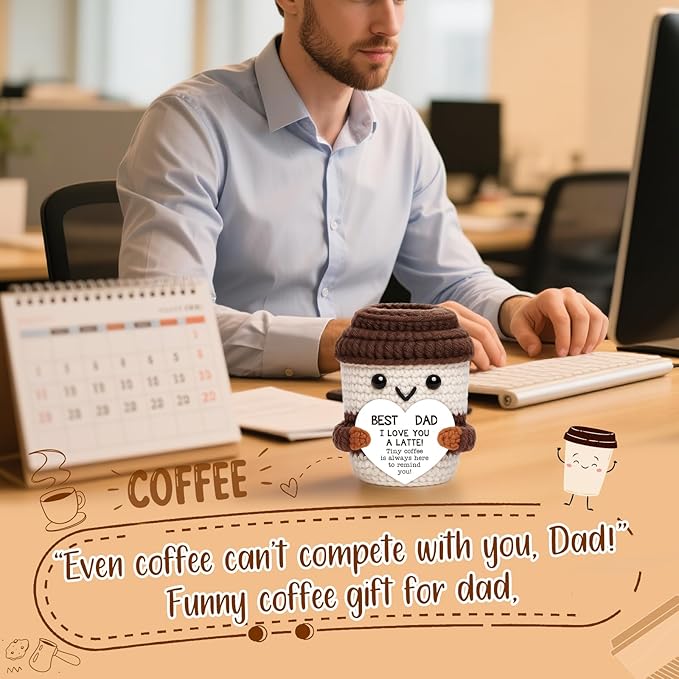 OCCdesign Mini Fathers Day Dad Gifts from Daughter Son Wife Crochet Coffee Cup Birthday Gifts for Men Father Husband Bonus Dads Stepdad Father-in-Law Daddy Best Dads Ever Gift Father's Day Ideas