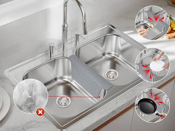 Sink Saddle, Kitchen Sink Mat, Divider Protector Mat, No Odor, Super Soft, No Stains, 12.83'' x 11.1''