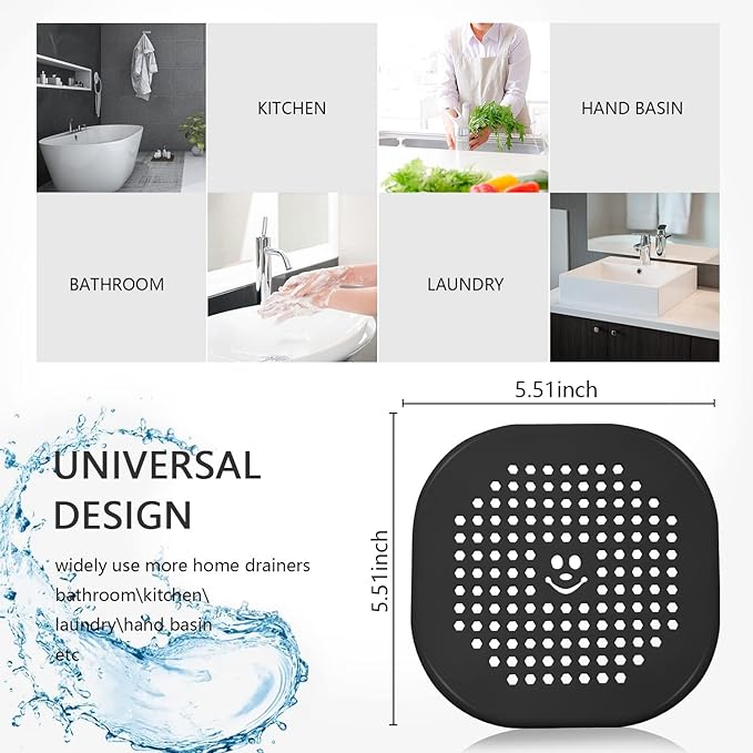 2 Pack Drain Hair Catcher Silicone Drain Protector Hair Stopper with Suction Cup for Shower Kitchen Bathroom White Grey