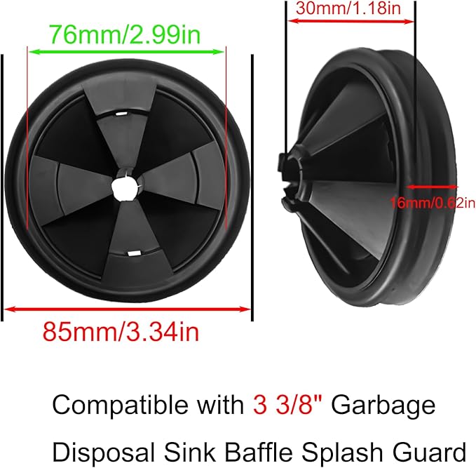 2pcs 3 3/8" Garbage Disposal Sink Baffle QCB-AM Splash Guards for Insinkerator, Garbage Disposal Quiet Cover Splash Guard Replacement for InSinkErator Evolution Series (Black)
