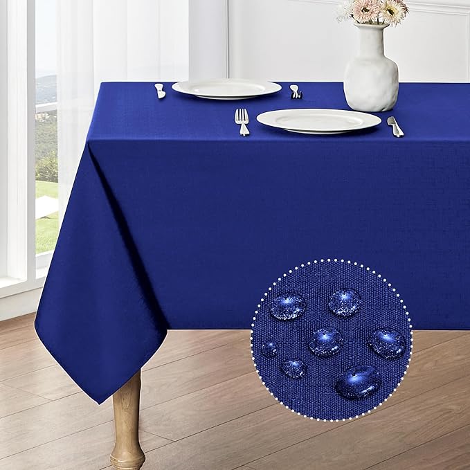 Veblandy Rectangle Tablecloth Waterproof 60x120 inch Linen Textured Table Cloth Stain and Wrinkle Resistant Washable, Decorative Fabric Table Cover for Dining, Party and Camping, Royal Blue