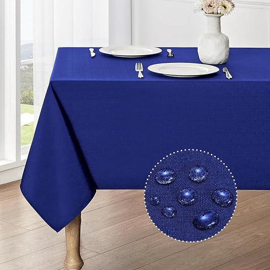 Veblandy Rectangle Tablecloth Waterproof 60x104 inch Linen Textured Table Cloth Stain and Wrinkle Resistant Washable, Decorative Fabric Table Cover for Dining, Party and Camping, Royal Blue