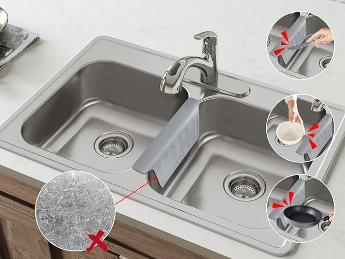 Sink Saddle, Divider Mat, Kitchen Sink Mat, Silicone Protector, No Odor, No Stains, Flexible, 13.46" x 11.5"
