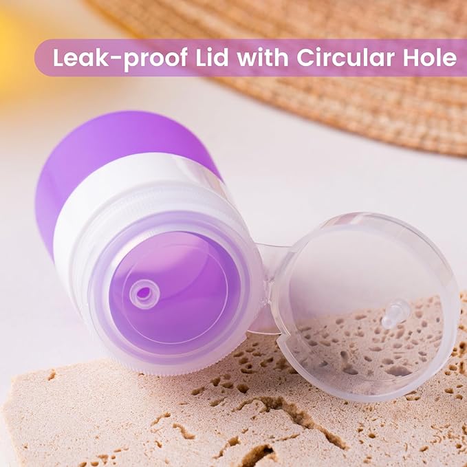 MICEBAY Condiment Squeeze Bottles for Sauces, 1-oz Mini Silicone Salad Dressing Container to Go with Snack Storage Bag, Leakproof Sauce Bottles for Lunch Box, 4 Pack, Purple