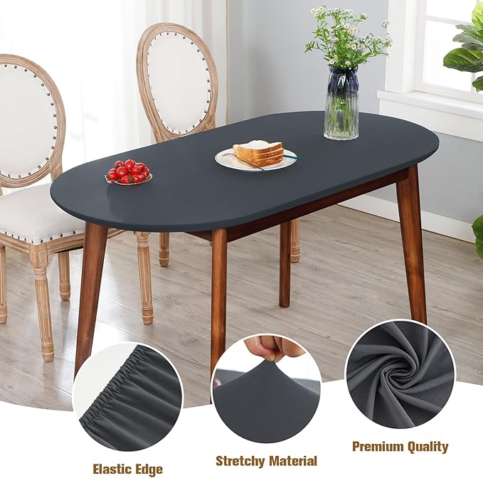 NEWISHER Fitted Oval Tablecloth 42 x 60 Inch Elastic Table Cloth, Stretch Spandex Table Cover Grey Washable Polyester Top Cap Cover for Dining Picnic Camping Indoor and Outdoor