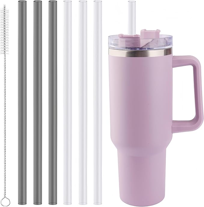 Joshey 12 Inch Tritan Replacement Straws for Stanley 40oz Tumbler - 6 Pack Reusable Long Straw with Cleaning Brush, Fits 30oz & 40oz Stanley Cup Accessories, BPA-Free (Gray+Clear)