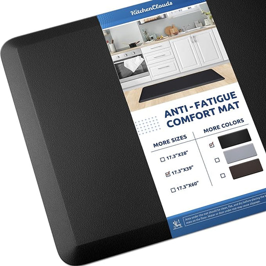 KitchenClouds Kitchen Mat Cushioned Anti Fatigue Kitchen Rug 17.3"x39" Water Resistant Non Slip Kitchen Rugs and Mats Standing Desk Mat Comfort Floor Mats for Kitchen House Sink Office (Black)