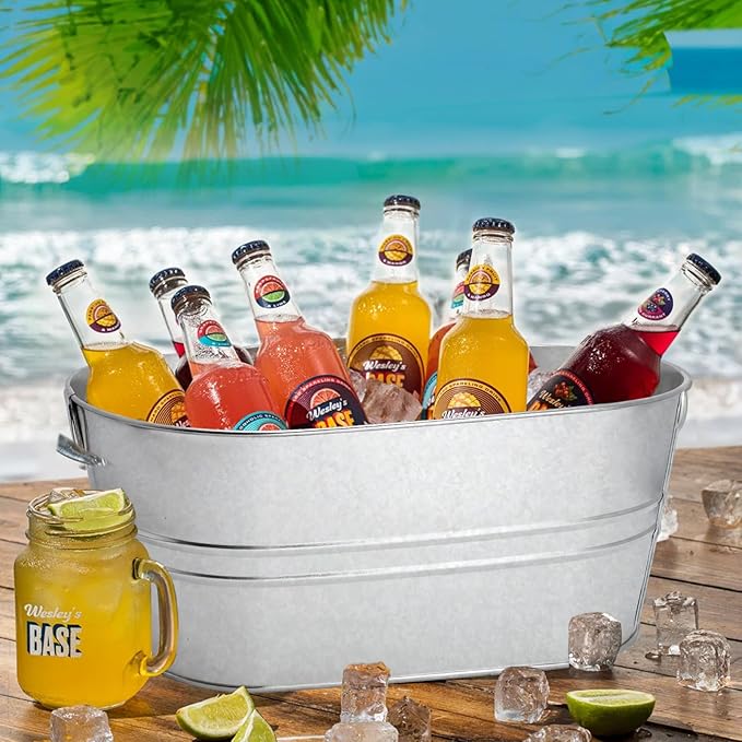 2 Pack 4 Gallon Galvanized Tub Ice Buckets for Parties Portable Beverage Tub with Handles Champagne Bucket Metal Ice Buckets for Cocktail Bar with Ice Scoop