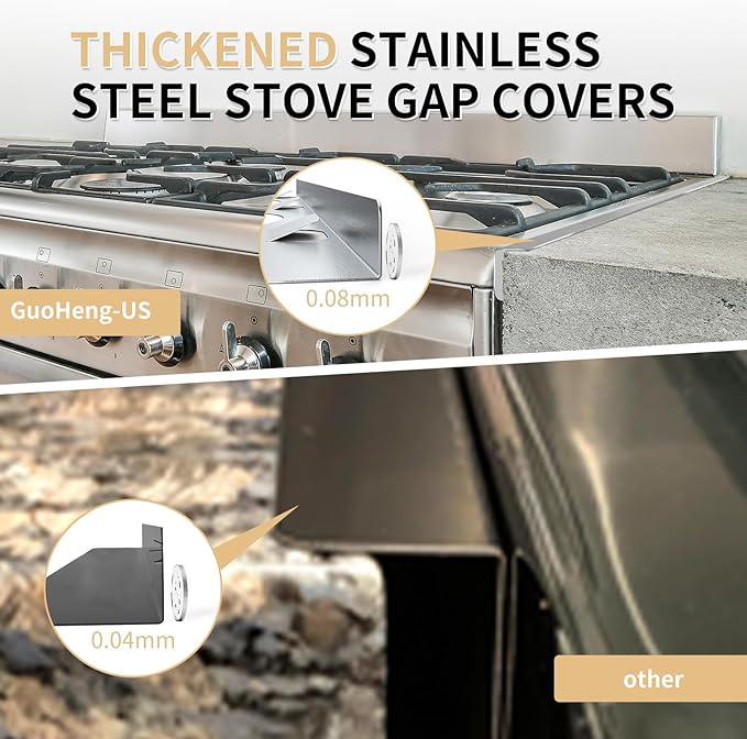 Stove Gap Covers 316 Thick Stainless Steel,2 Pack 23.2" Fixed Stove Gap Filler,Heat Resistant Stove Gap Guards,Between Stove and Counter Slide In Range Trim Kit for Kitchen,Upgrade Silver