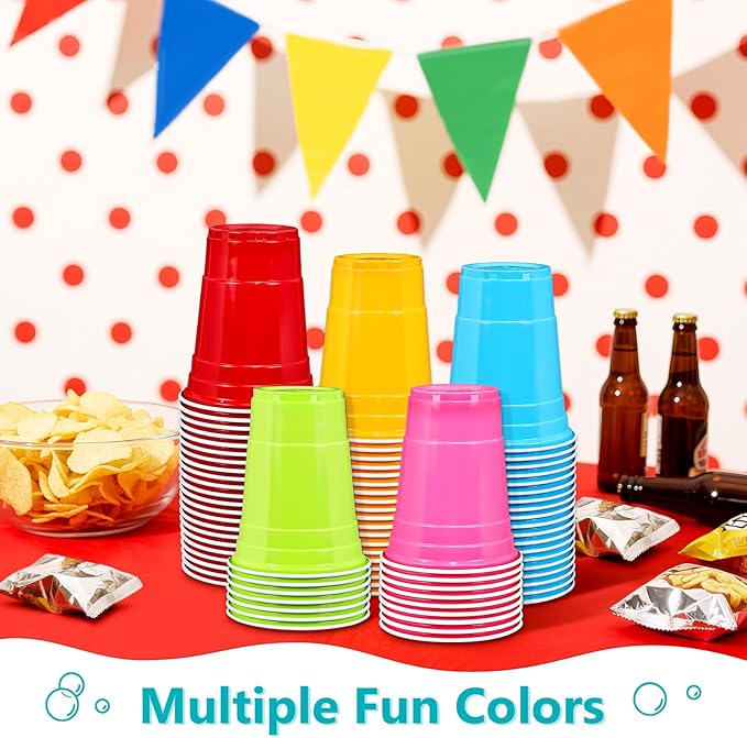 LANLISA 100 Black Plastic Cups, 16 oz Disposable Cups, Drinking Cups For Party Supplies