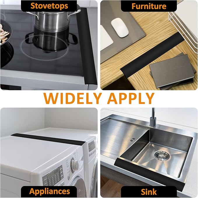 2 Pack Silicone Stove Counter Gap Covers, Heat Resistant Stove Gap Filler, 21 Inch Black Stove Guard for Counter, Easy to Clean