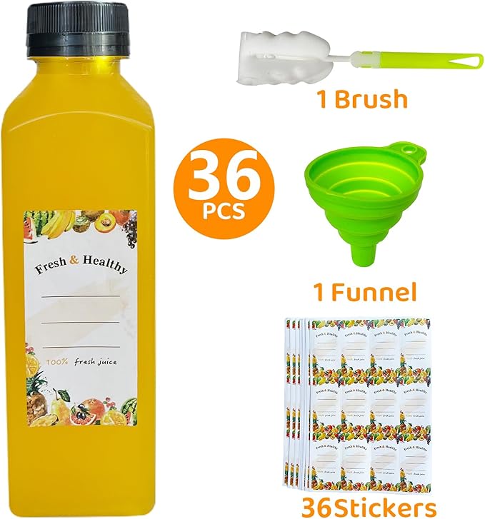 36pcs 12 oz Plastic bottles with lids,Juice bottles with caps, Reusable Clear Bulk Beverage Containers for Juice, Milk and Other Beverages
