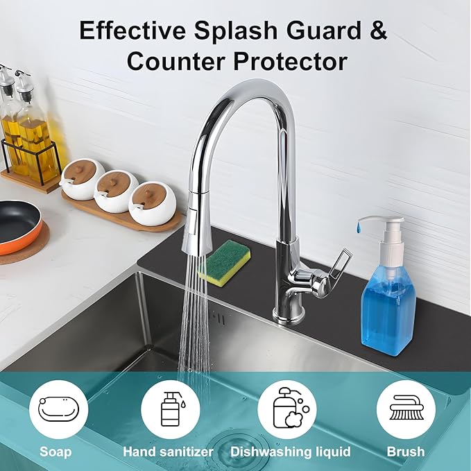Customizable Faucet Mat for Kitchen Sink: 29"L x 5.5"W Quick Drying Kitchen Sink Mat & Bathroom Counter Protector - Cut to Fit with 2 or 3 Hole Faucet Design - Extra Long Absorbent Splash Guard