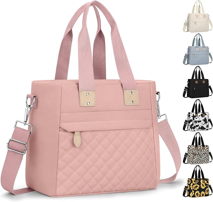 Insulated Lunch Box for Women & Men - Large Thermal Lunch Bag Women with Removable Shoulder Strap, Reusable Lunch Cooler Tote Bags Purse for Adults Work, Picnic, Hiking, Beach, Travel, Medium, Pink