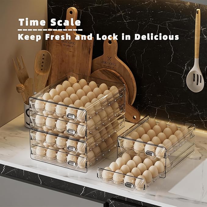 HIYOHIYO Clear 40 Egg Holder for Fridge, High Capacity Egg Storage for Refrigerator, Large Egg Container for Refrigerator, Stackable Eggs Storage Trays for Countertop (2 Layer, 9.8"x 8.5"x 5.5")