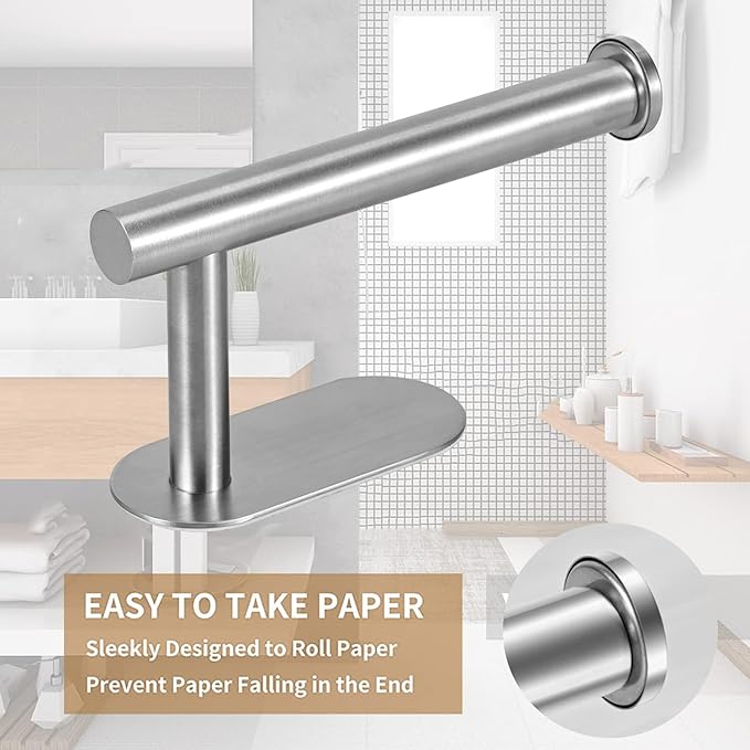 JOPOFI Toilet Paper Holder - Self Adhesive Toilet Paper Holder Wall Mount for Bathroom, Command Strip Stainless Steel Toilet Paper Roll Holder Stick On Wall, No Drilling - Brushed Nickel（2 Pcs）