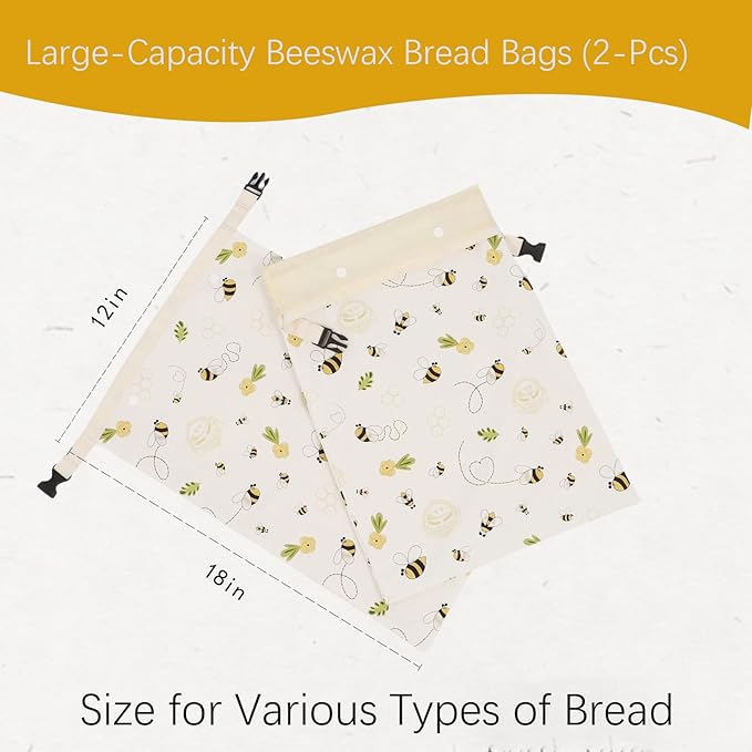 Removable Beeswax Bread Bags for Sourdough & Homemade Bread - Detachable Liner for Easy Cleaning & Drying | 2 Pack XL Reusable | Eco Cotton/Linen Storage