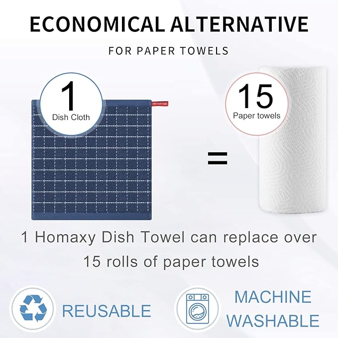 Homaxy 100% Cotton Terry Kitchen Dish Cloths, Ultra Soft and Absorbent Dish Towels for Kitchen, Suitable for Drying and Washing Dishes, 4 Pack, 12 x 12 Inches, Navy Blue