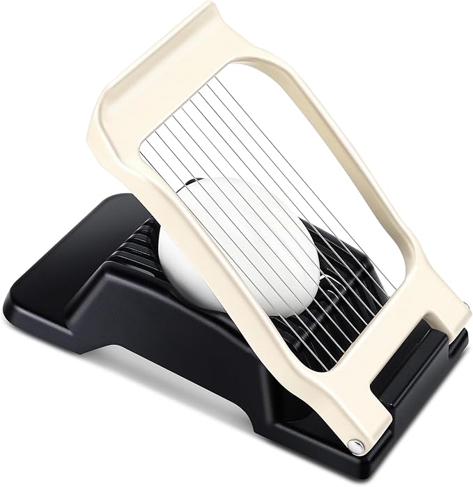 Egg Slicer for Hard Boiled Eggs, Stainless Steel Wire, Multipurpose Heavy Duty Aluminium Egg Cutter for Egg, Salads, Sandwiches, Strawberries, Mushrooms, Soft Cheese, Fruit, Black & White