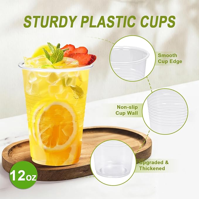 Lamosi 1000 Pack 12 oz Clear Plastic Cups, Plastic Disposable Cups, Cold Drinking Water cups for Party, Wedding, Travel, BBQ, Picnic, Event