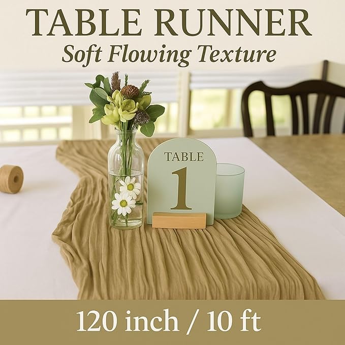 3 Pack Brown 10FT Cheesecloth Table Runner –120 Inch Rustic Gauze Table Runners for Fall Wedding, Thanksgiving, Farmhouse Dinner, Boho Party Décor