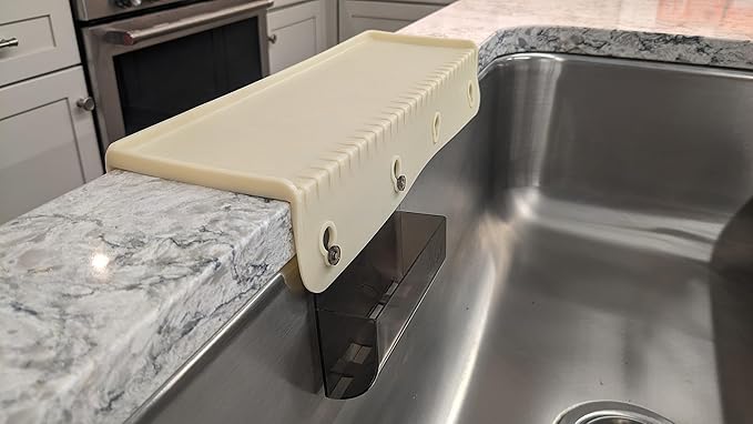 SiliSink Silicone Sink Edge Guard for Kitchen Sink - Fits 3.75” - 4” Wide - The Original Silicone Edge Protector with Sponge Caddy - Splash Guard, 14” Beige