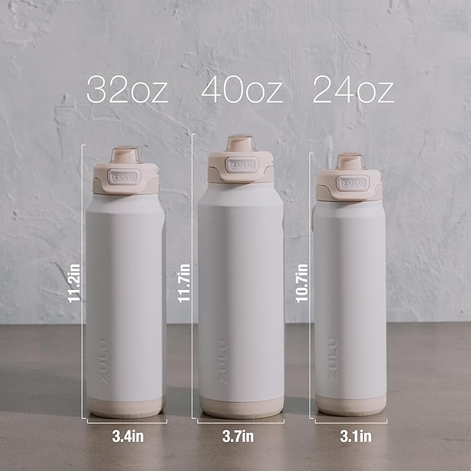 ZULU Powerfill Pro 32oz Stainless Steel Water Bottle with Quick Fill Lid, Triple Walled Vacuum Insulated Metal, Leak Proof Locking Lid, Sip and Chug, Reusable BPA Free, White