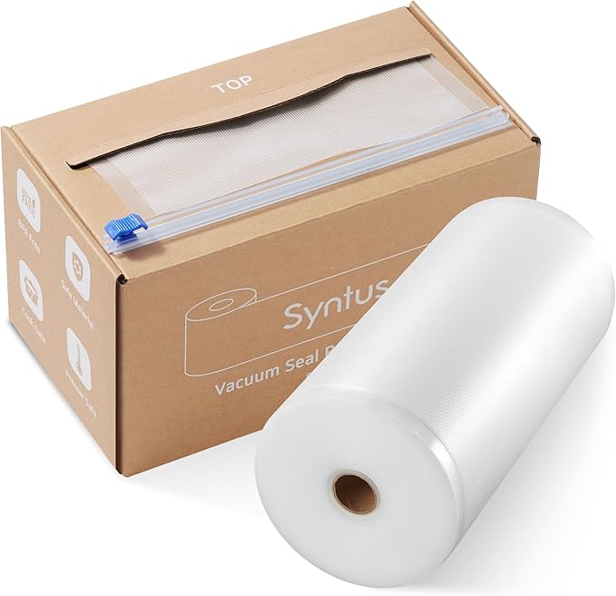 Syntus 8" x 150' Vacuum Sealer Bags for Food with Cutter, Vacuum Sealer Bags Roll Keeper BPA-free Heavy-duty Commercial Grade for Food Storage, Meal Prep and Sous Vide