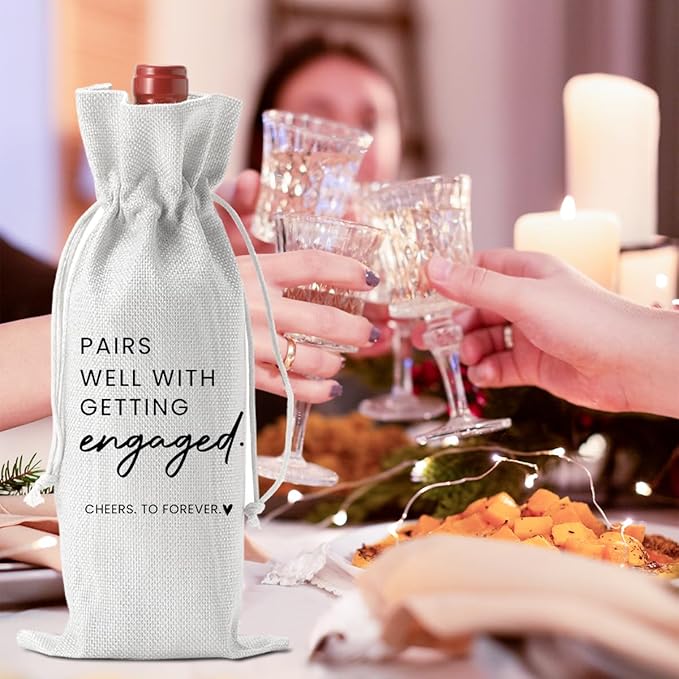 Engaged Engagement Gifts for Couples Her Engagement Party Decorations Bridal Shower Decorations Wine Bag Cheers To Forever Wine Accessory Sets - White