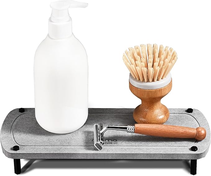 Momo Lifestyle Bathroom Kitchen Sink Fast Drying Stone Sink Tray Caddy Drying Rack Accessory Organizer Diatomaceous Earth Bottle Drying Rack Dish Sponge Countertop Organizer Drytomini