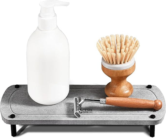 Momo Lifestyle Bathroom Kitchen Sink Fast Drying Stone Sink Tray Caddy Drying Rack Accessory Organizer Diatomaceous Earth Bottle Drying Rack Dish Sponge Countertop Organizer Drytomini