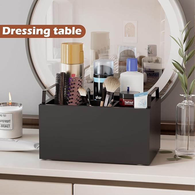Wooden Silverware Caddy Organizer, Acacia Wooden Silverware Holder, Utensil Holder for Party, Utensil Organizer for Countertop, Black
