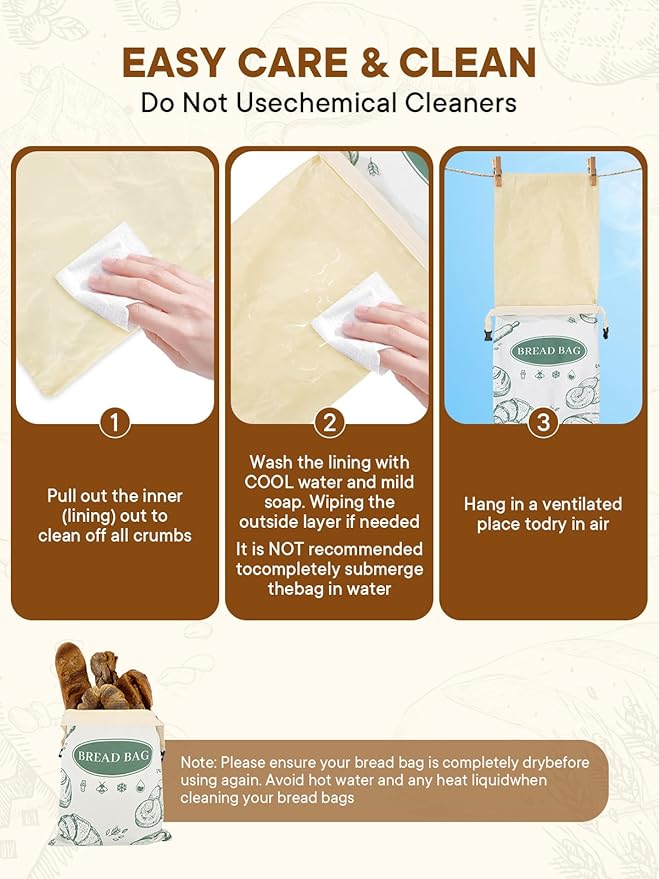 2 Pack Zippered Beeswax Bread Bags 17×13 Inch Large Cotton Sourdough Bread Bags Reusable Bread Storage Bags for Homemade Bread Freezer Safe for Bagel Croissant & Baguette Kitchen Baking Supplies
