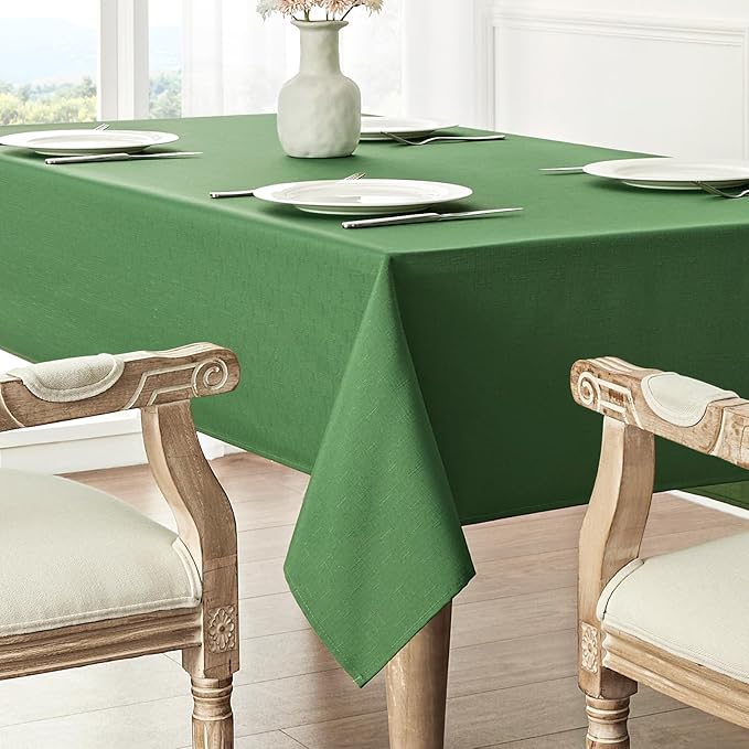 Veblandy Rectangle Tablecloth Waterproof 60x144 inch Linen Textured Table Cloth Stain and Wrinkle Resistant Washable, Decorative Fabric Table Cover for Dining, Party and Camping, Green