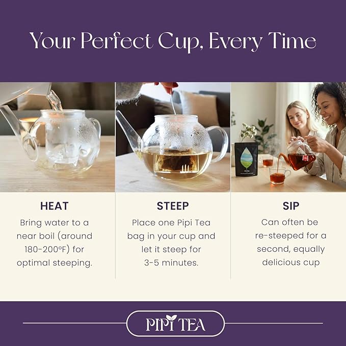 PiPi Tea Organic Oolong Tea Bags – Whole Leaf, 20 Bags (4g Each) – Cortisol & Calming Tea for Anxiety, Stress, Weight Loss – Bulk Loose Leaf Oolong Tea