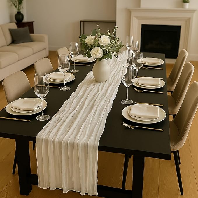 6 Pack Ivory 10FT Cheesecloth Table Runner –120 Inch White Gauze Table Runners for Wedding, Bridal Shower, Elegant Rustic Boho Reception Décor