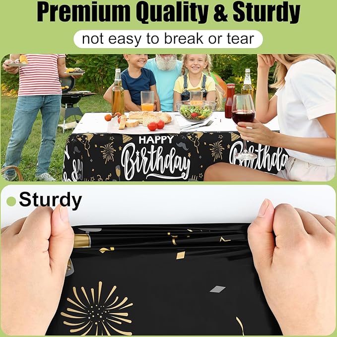 Smiry Plastic Table Cloth Disposable 8 Pack, 54 x 108 Inch Waterproof Rectangle Tablecloths for Birthday, Parties, Decorative Plastic Table Cover, Leakproof & Sturdy, Black & White