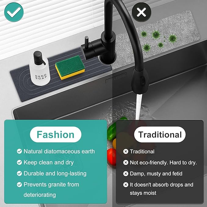 Small Quick Drying Stone Sink Protectors for Kitchen Sink Water Absorbing Diatomite Faucet Mat Stone Drying Mat for Bathroom Counter Kitchen Decor And Accessories Sponge Holder