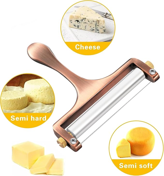 TOPULORS Cheese Slicer - Cheese Cutter - Stainless Steel Wire Cheese Slicer for Mozzarella, Cheddar, Gouda, And More Block Cheese - Heavy Duty Slicer With 1 Extra Replacement Cutting Wire