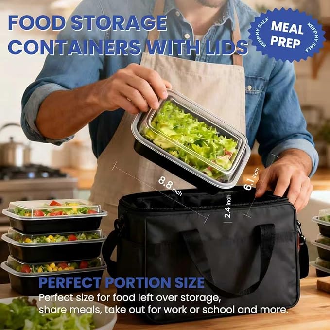 15 Pack 32oz Meal Prep Containers Reusable BPA-Free, Disposable Food Storage Take Out Containers with Lids, Leakproof Plastic To Go Food Containers, Microwave Freezer Dishwasher Safe