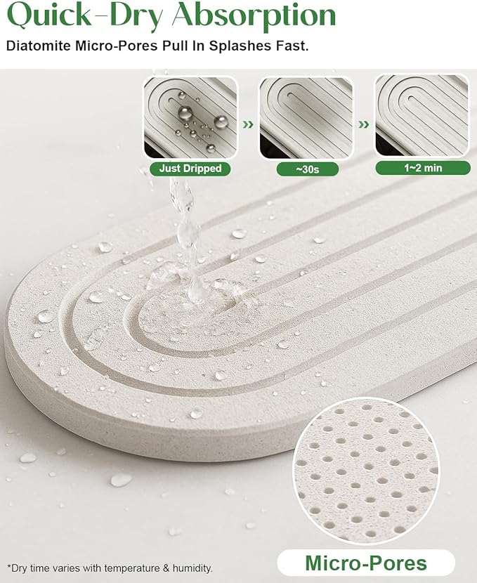 Stone Drying Mat for Kitchen Faucet: Diatomite Stone Drying Tray - Fast Water Absorbent Kitchen Sink Splash Guard for Bathroom Faucet & Counter - Ideal for Moms & Housewife (White, 23.6" x 3.94")