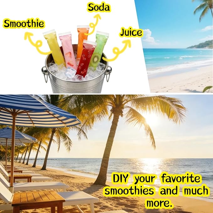200 packs of disposable ice pops molds with funnels, for making homemade yogurt, juice and smoothie popsicles
