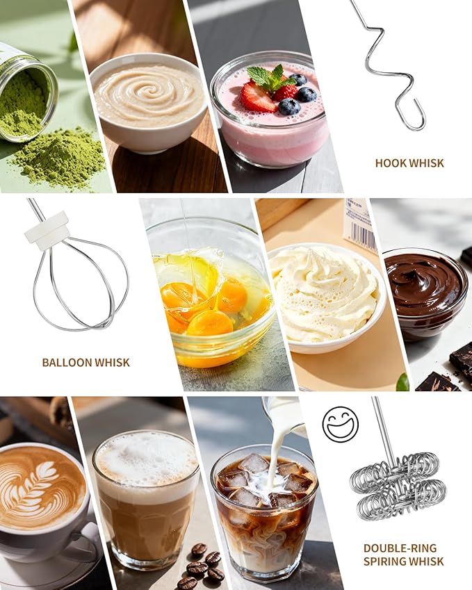 CIRCLE JOY Rechargeable Handheld Milk Frother Wand with 3 Variable Speeds, 3 Whisks and Storage Box, Electric Drink Mixer for Latte, Cappuccino, Hot Chocolate, Eggs and Protein Powder, Silver
